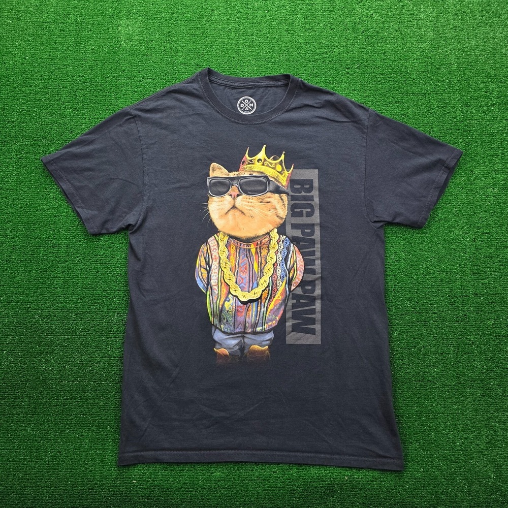 DOM Big Paw Paw Cat Tshirt Mens Medium Black Funny Hip Hop Notorious King Kitty‎